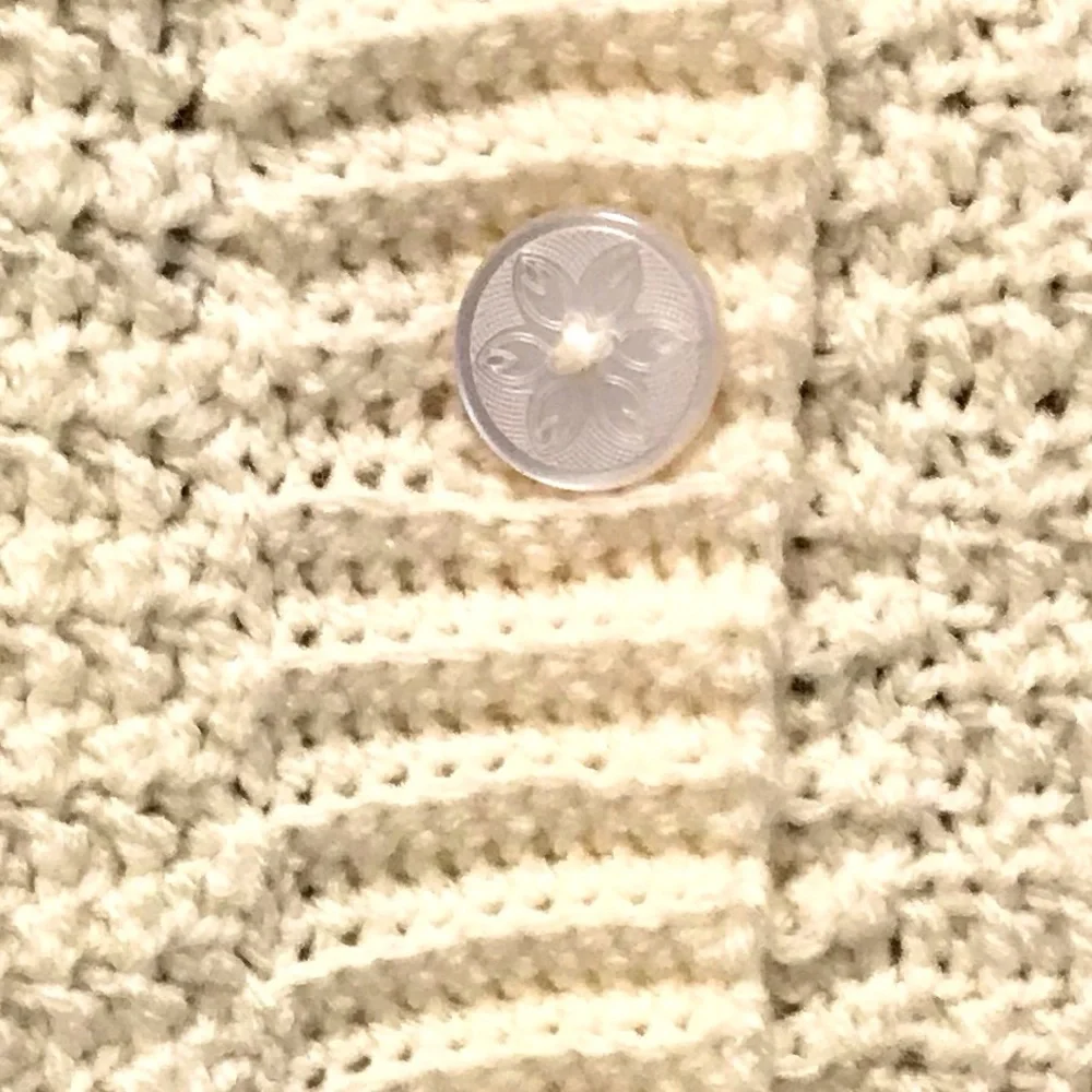 Hand-Made Crocheted Ivory Chunky Knit Cardigan Sweater